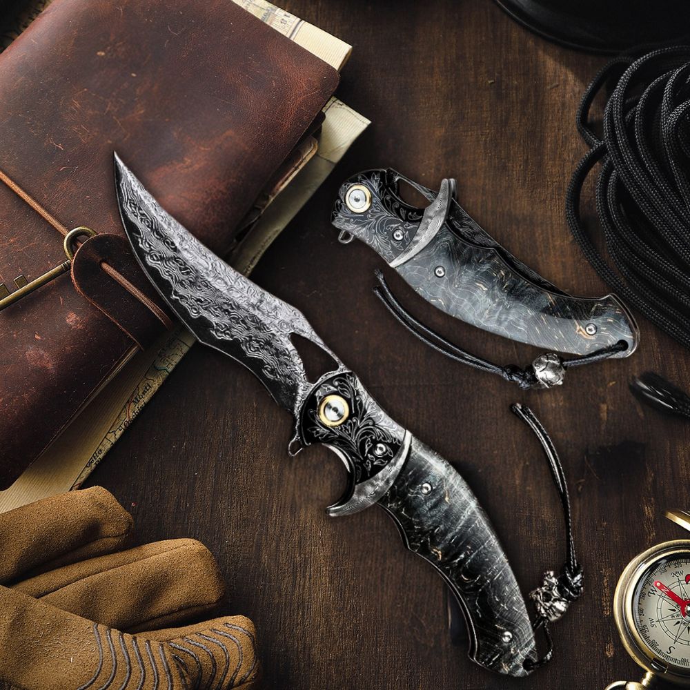 Legion Japanese Handle - Legion Japanese VG10 Damascus Folding Knife with Exotic Stained Maple Wood Handle - Shokunin USA