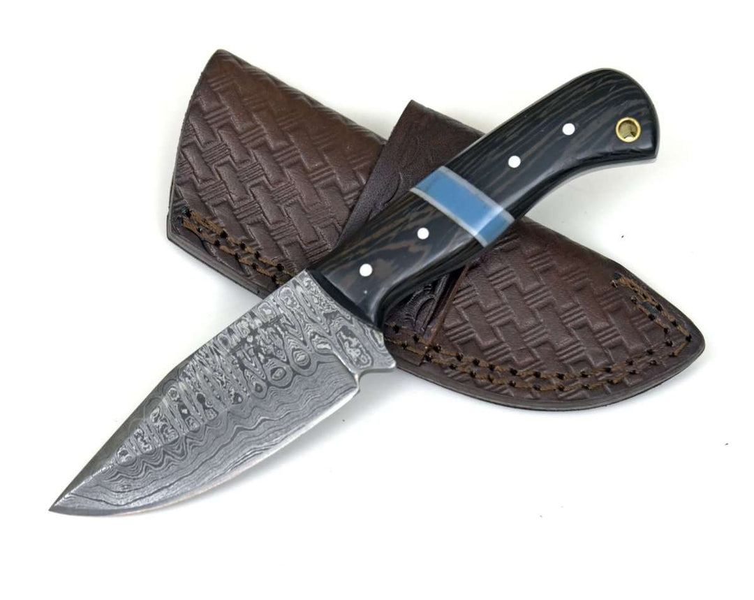 Utility Knife - Mangler Damascus Skinnig Knife with Exotic Wenge Wood & Turquoise Handle - Shokunin USA