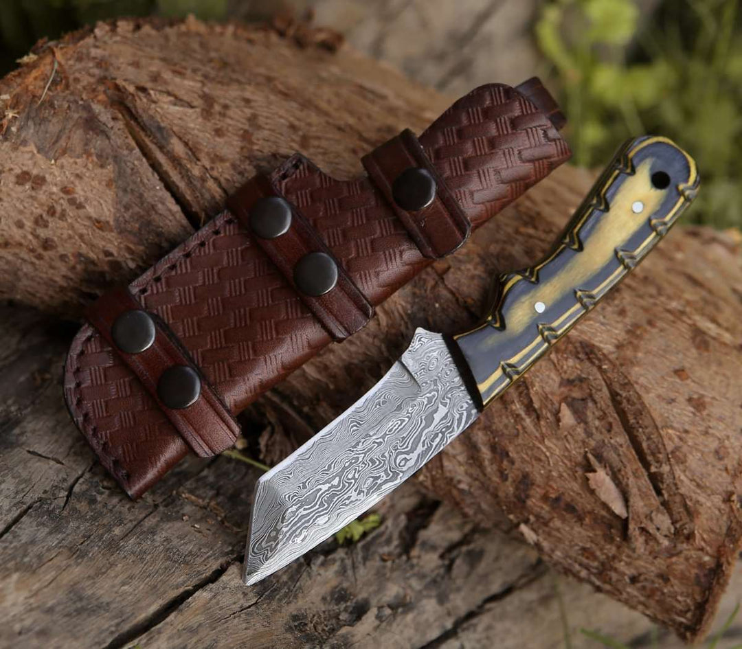 Custom Tanto Knives - Marauder Damascus Tanto Knife with Pakkawood Handle - Shokunin USA