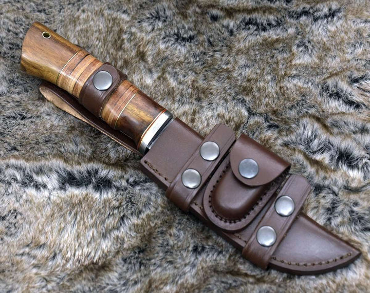 Miracle Camp Knife - Miracle Damascus Hunting Knife with Stacked Leather Handle - Shokunin USA
