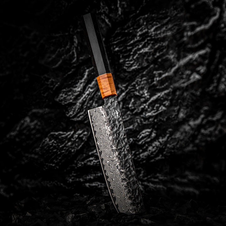 Chef knife - Sterling VG10 Damascus Nakiri Knife with Exotic Ebony Wood Composite Handle - Shokunin USA