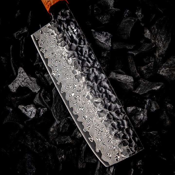 Chef knife - Sterling VG10 Damascus Nakiri Knife with Exotic Ebony Wood Composite Handle - Shokunin USA