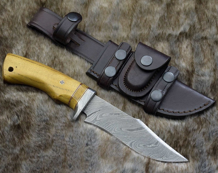 Odyssey Bowie Knives - Odyssey Damascus Hunting Knife with Exotic Yellow Heart Handle - Shokunin USA
