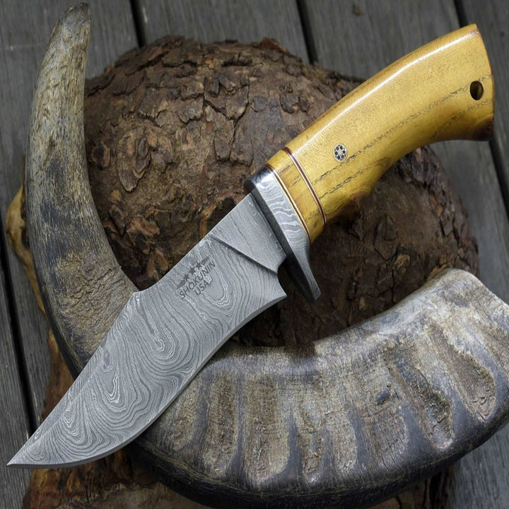 Odyssey Bowie Knife - Odyssey Damascus Hunting Knife with Exotic Yellow Heart Handle - Shokunin USA