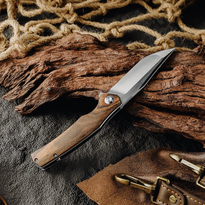 D2 Folding Knives - Polaris D2 Steel Pocket Knife with Exotic Sandal Wood Handle - Shokunin USA