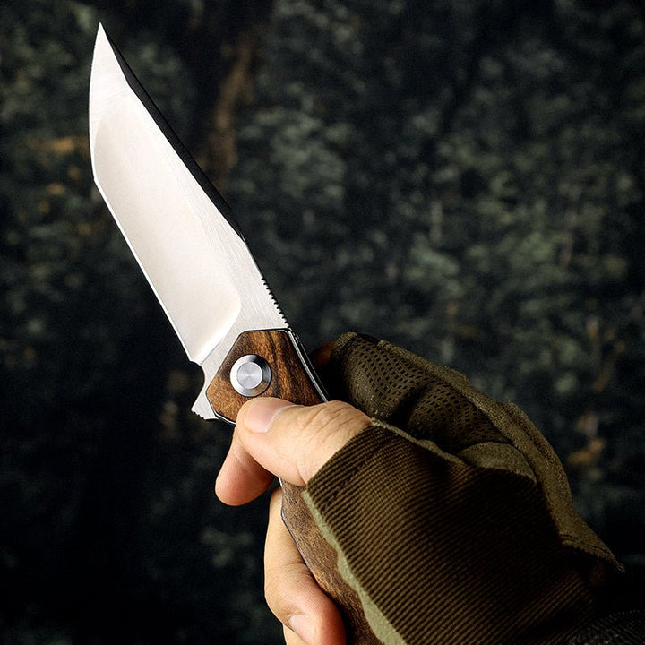 Polaris D2 Knife - Polaris D2 Steel Pocket Knife with Exotic Sandal Wood Handle - Shokunin USA
