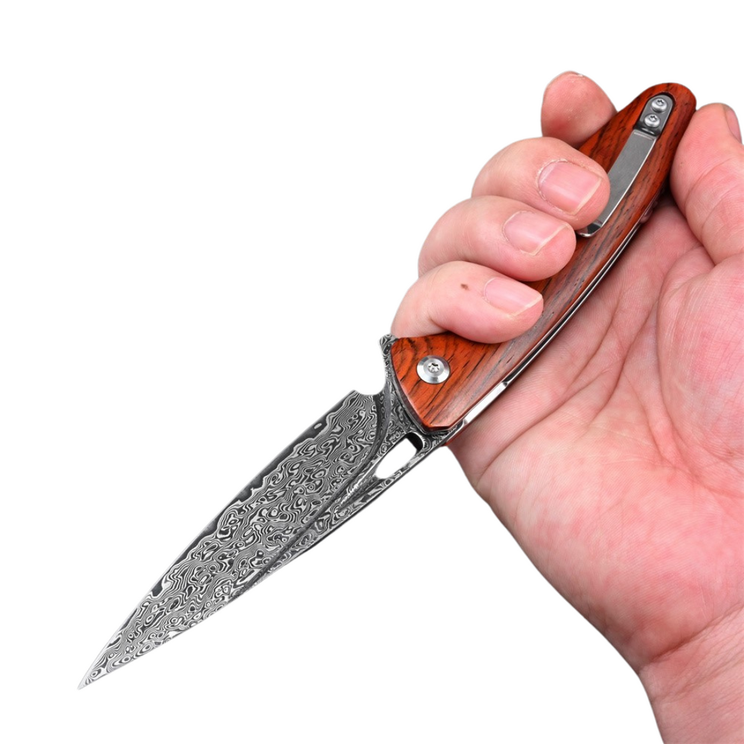 Japanese Damascus Pocket Knife Shokunin USA