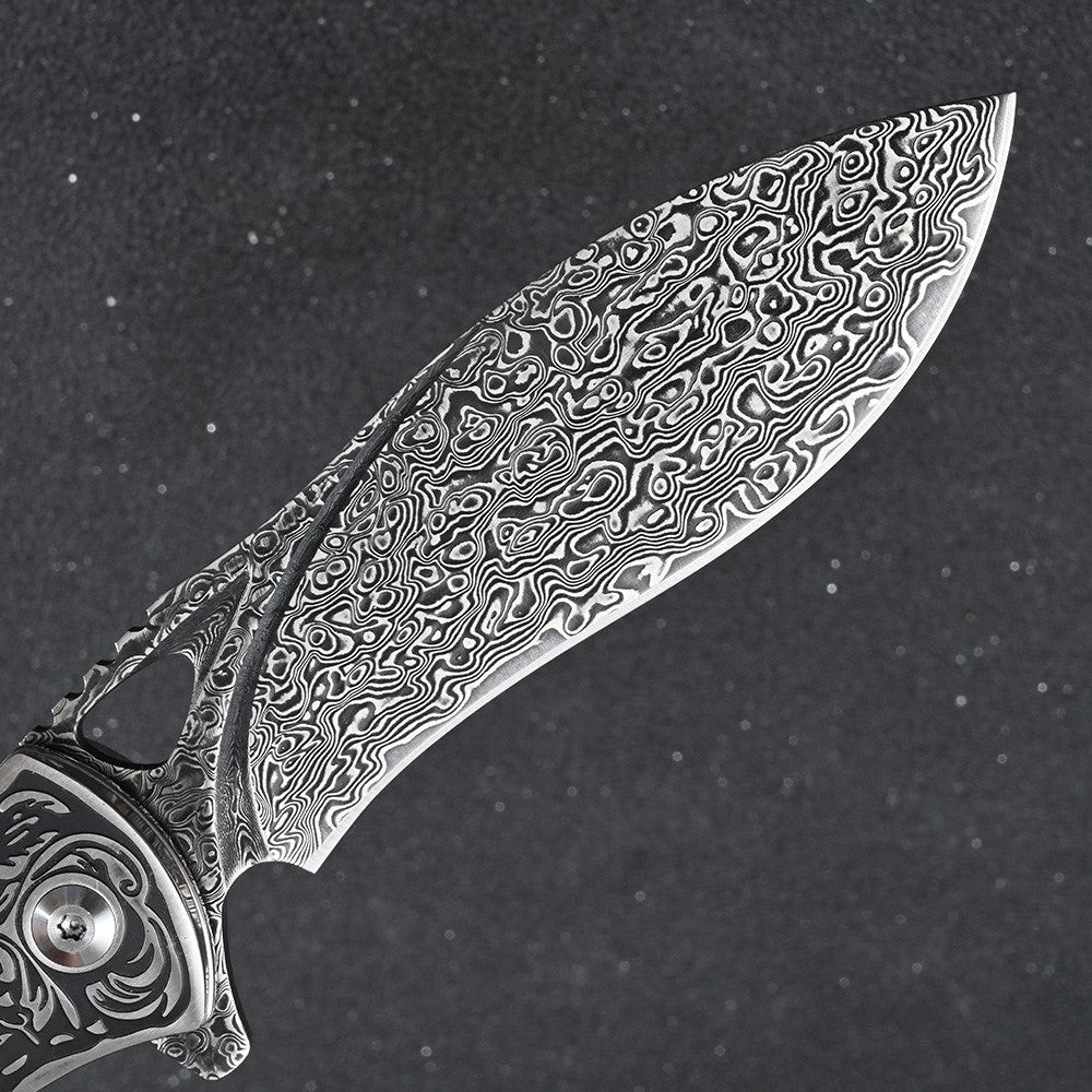 Athena VG10 Handmade Damascus Pocket Knife with Clip & Exotic Ebony Wood Handle