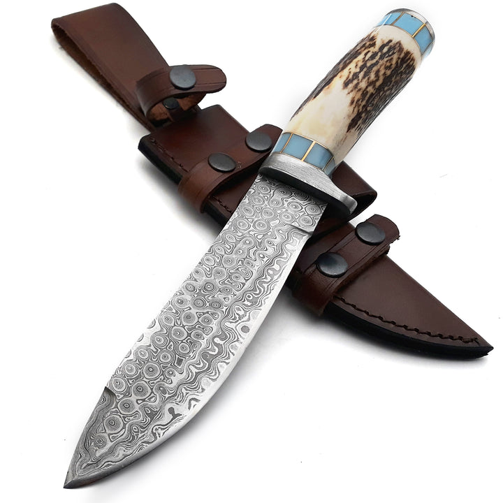 Antler Handle Knife - Damascus - Shokunin USA
