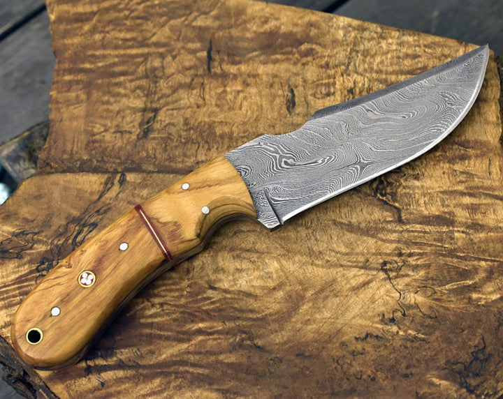 Puma Knife - Puma Damascus Steel Hunting Knife Olive Wood Handle &amp; Sheath - Shokunin USA