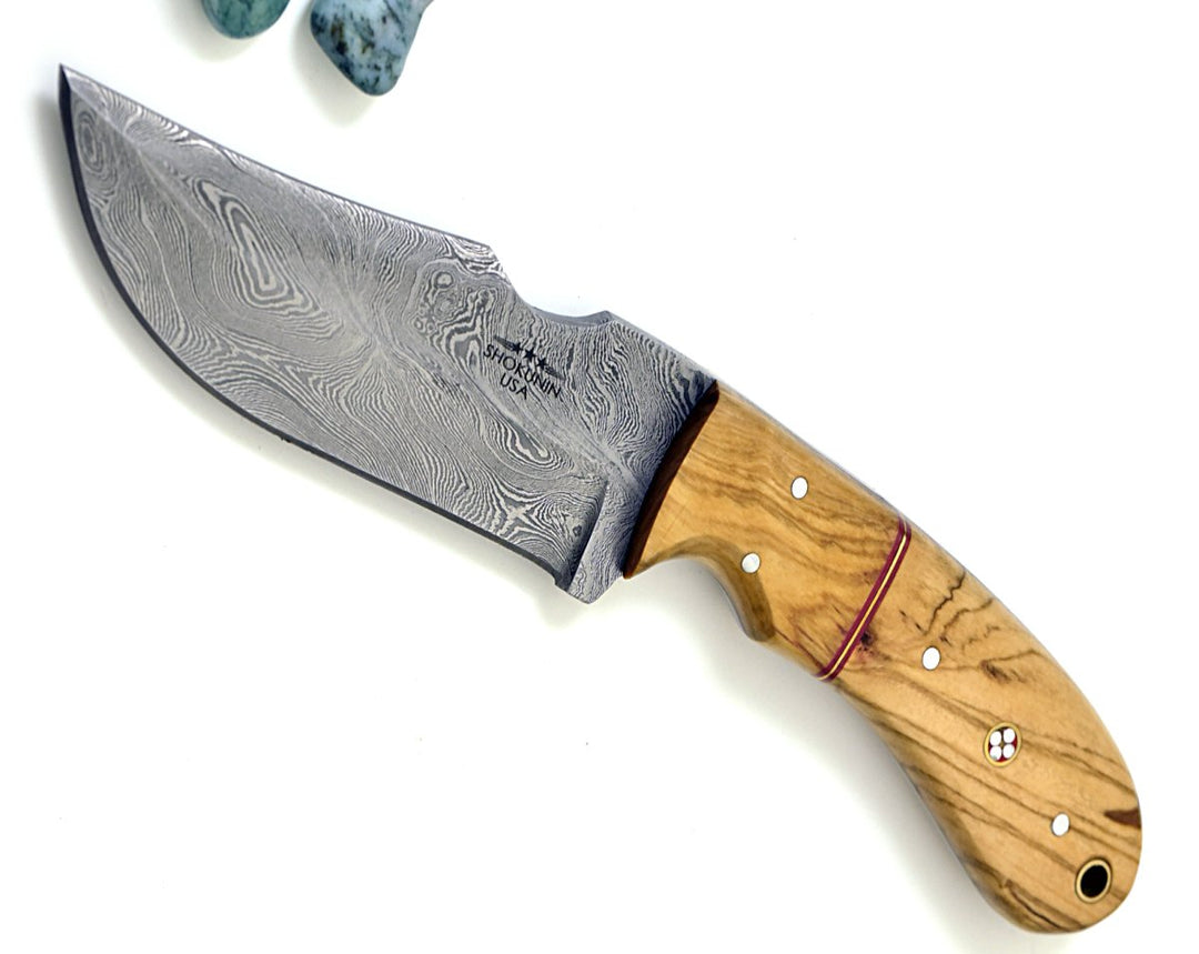 Puma Hunting Knives - Puma Damascus Steel Hunting Knife Olive Wood Handle &amp; Sheath - Shokunin USA