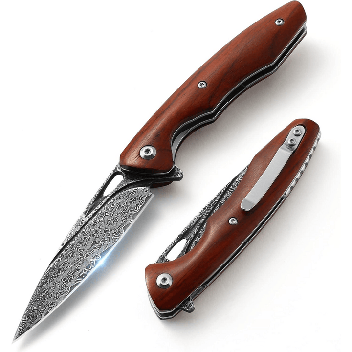 Quicksilver Pocket Knife – Quicksilver Handmade Japanese Damascus Pocket Knife with Exotic Red Sandalwood Handle – shokuninusa