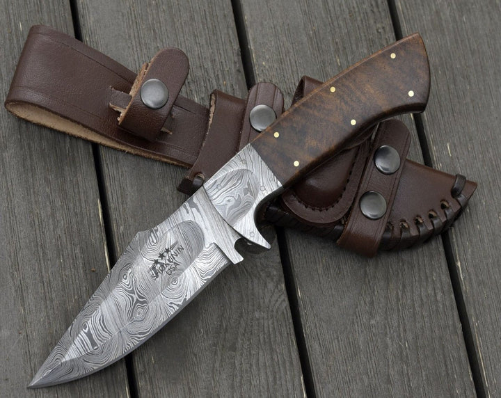 Radiant Camp Knife – Radiant Damascus Hunting Knife with Rosewood Handle – shokuninusa