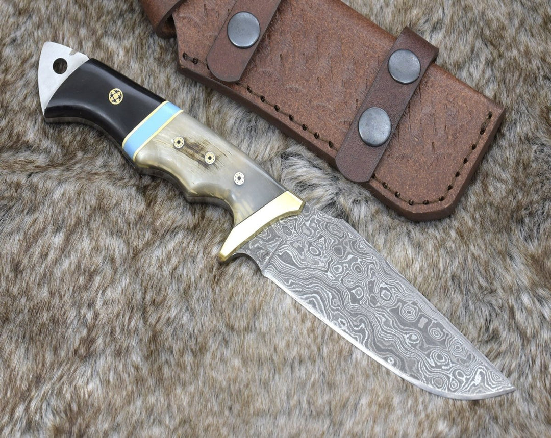 handcrafted hunting knives for special occasions - Reaver Hunting Knife with Ram Horn &amp; Turquoise Handle - Shokunin USA