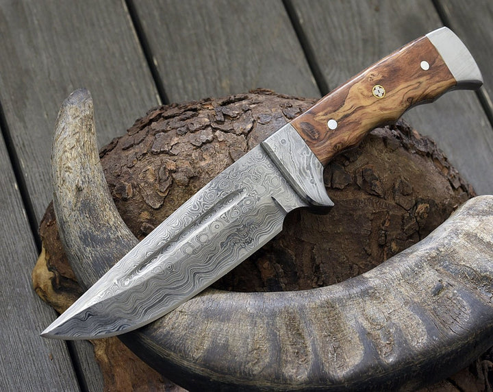 Custom Leather Knife - Rune Camping Knife with Exotic Leopard Wood Handle - Shokunin USA
