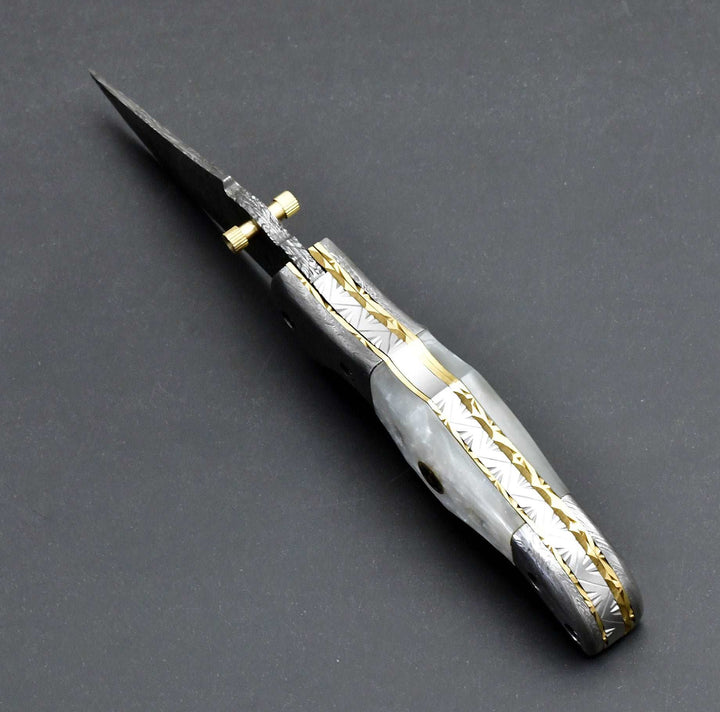 Utility Knife - Exodus Gentleman's Folding Knife with Pearl Handle and Knife Sharpener - Shokunin USA