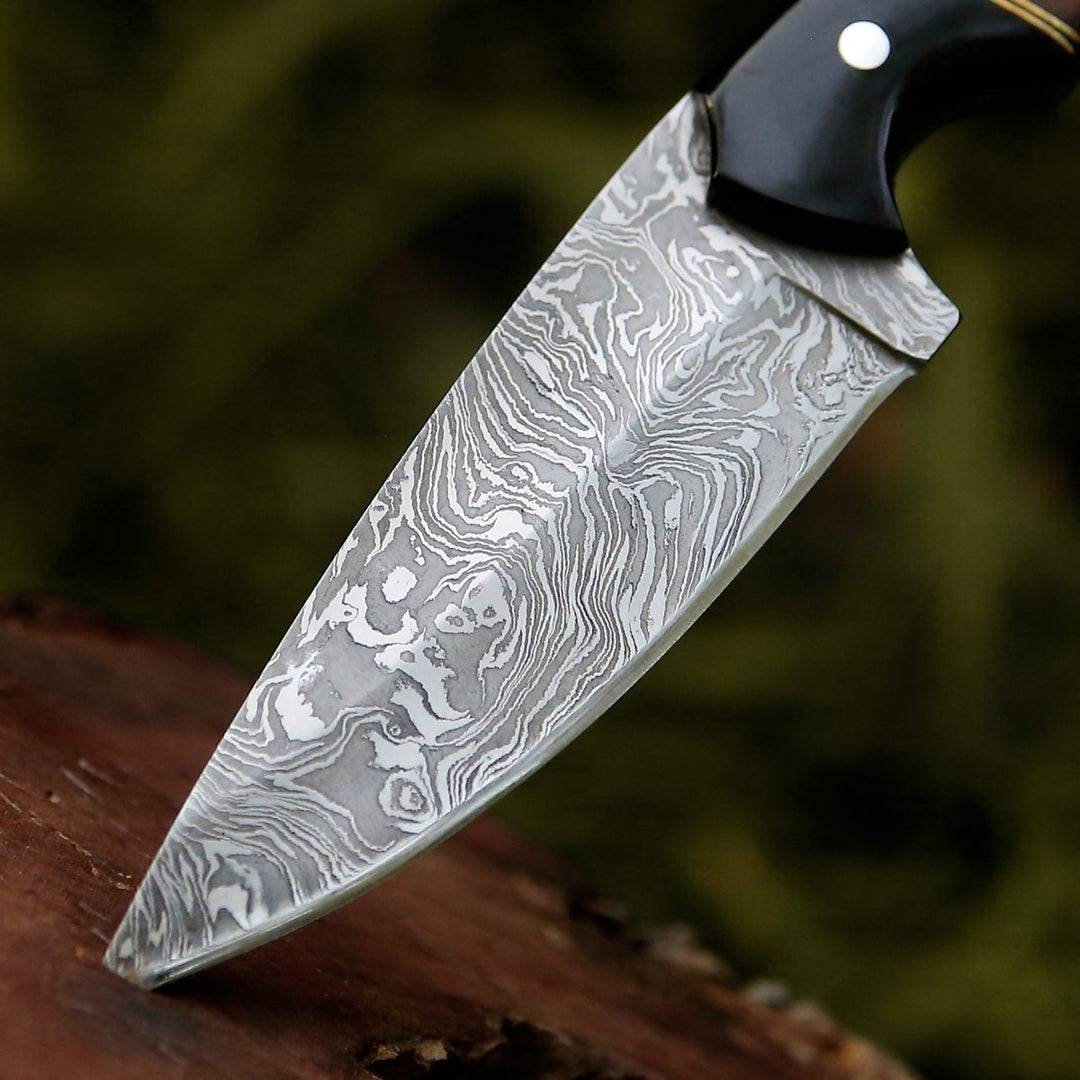 Shadow Pocket Knives - Shadow Damascus Knife with Horn &amp; Exotic Rose Wood Handle - Shokunin USA