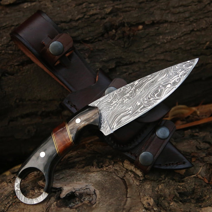 Shadow Knives - Shadow Damascus Knife with Horn &amp; Exotic Rose Wood Handle - Shokunin USA