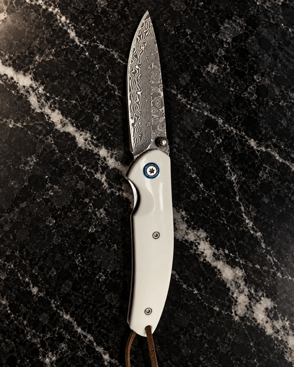 Thunderbolt Handmade VG10 Damascus Pocket Knife with Faux Ivory Handle - Shokunin USA