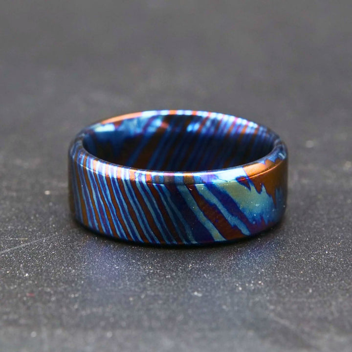 Titan Damascus – Titan Handcrafted Timascus / Titanium Damascus Ring – Unique Metal Pattern &amp; Bold Design – shokuninusa