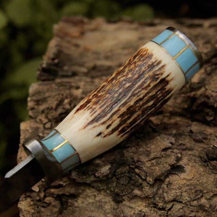 Antler Knife – Viral Bull Nose Hunting Knife with Antler &amp; Turquoise Handle – shokuninusa