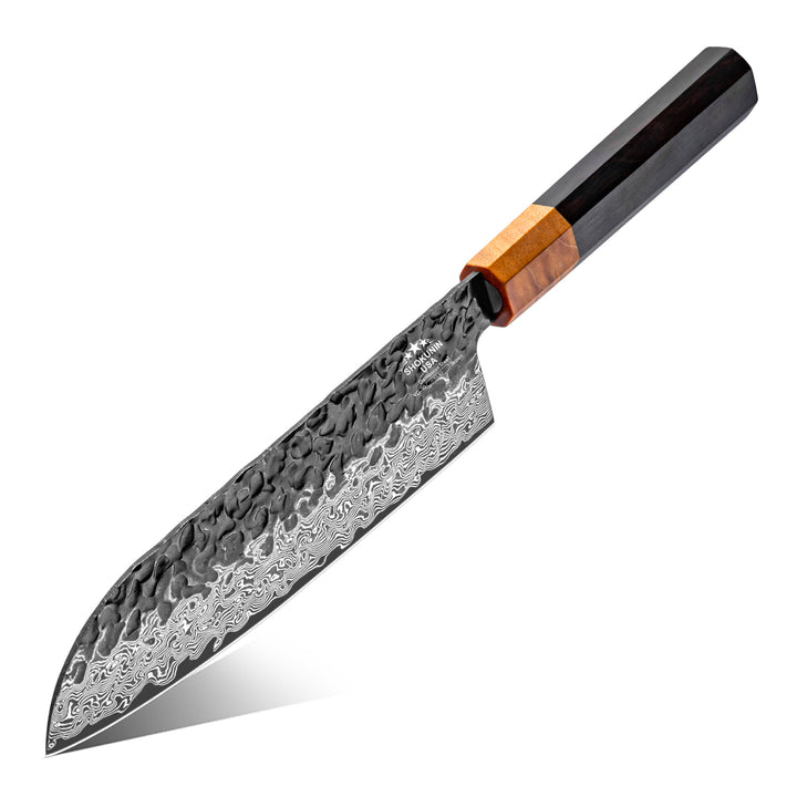 Chef knife - Sterling VG10 Damascus Santoku Knife with Exotic Ebony Wood Composite Handle - Shokunin USA