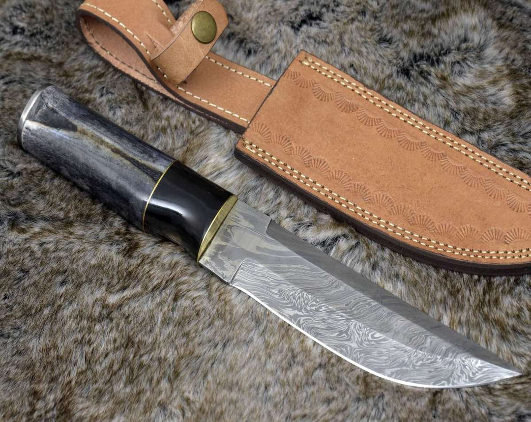 Damascus Knife - Breeze Tanto Knife with Horn & Bone Handle - Shokunin USA