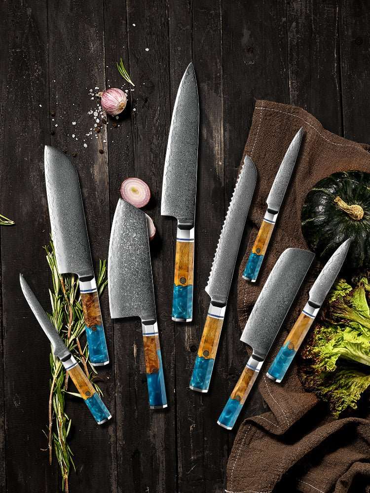 Classic Pro Chef Knife Set with Exotic Olive Wood & River Resin Handle - Shokunin Knives