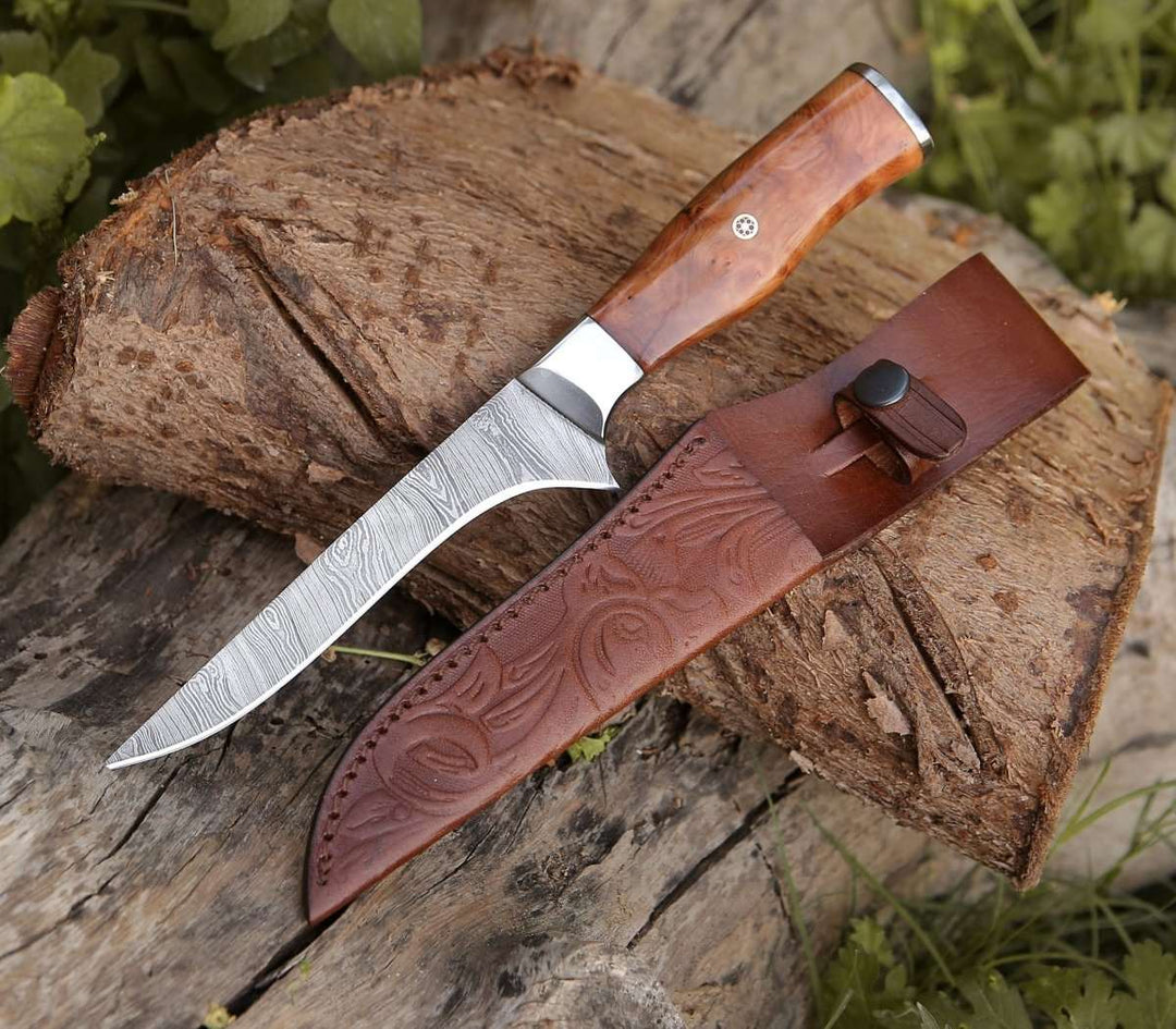 Fillet knife - Concord Damascus Fillet Knife with Exotic Olive wood Handle - Shokunin USA