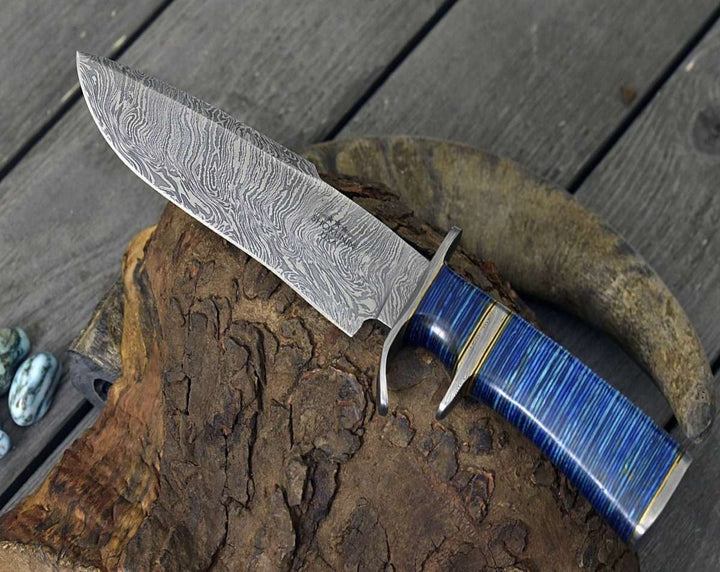 Utility Knife - Envoy Damascus Bowie Knife with Micarta Handle - Shokunin USA