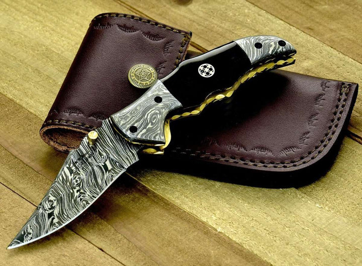 Folding Pocket Knife - Exodus Gentleman's Folding Knife with Black Handle and Knife Sharpener - Shokunin USA