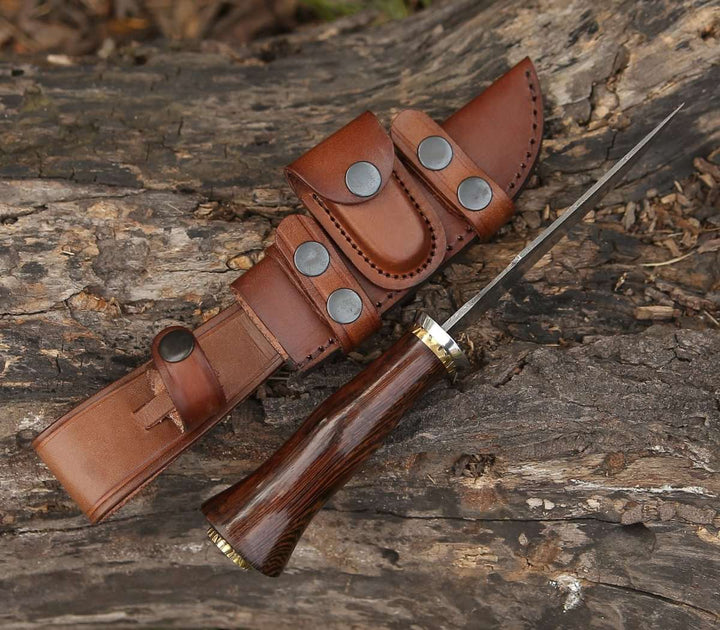 Damascus Knife - Exterminator Deer Hunting Knife with Exotic Wenge Wood Handle - Shokunin USA