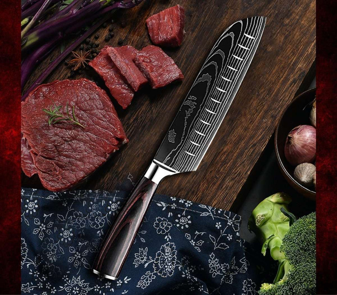 Chef Knife Set - Fujin Chef's Knife Set 7 Pcs Pakkawood Handle - Shokunin USA