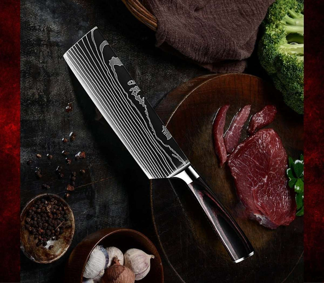 Chef Knife Set - Fujin Chef's Knife Set 7 Pcs Pakkawood Handle - Shokunin USA