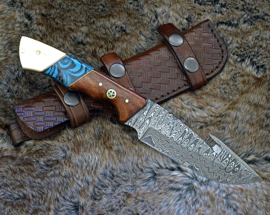 Premium Damascus Gut Hook Hunting Knife