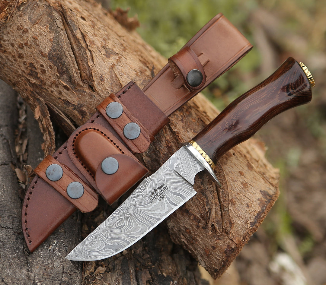WildTracker - Damascus Steel Knife - Full Tang, Fixed Blade Knife with Sheath Personalized - Hunting Knives- Hunting- ShokuninKnives