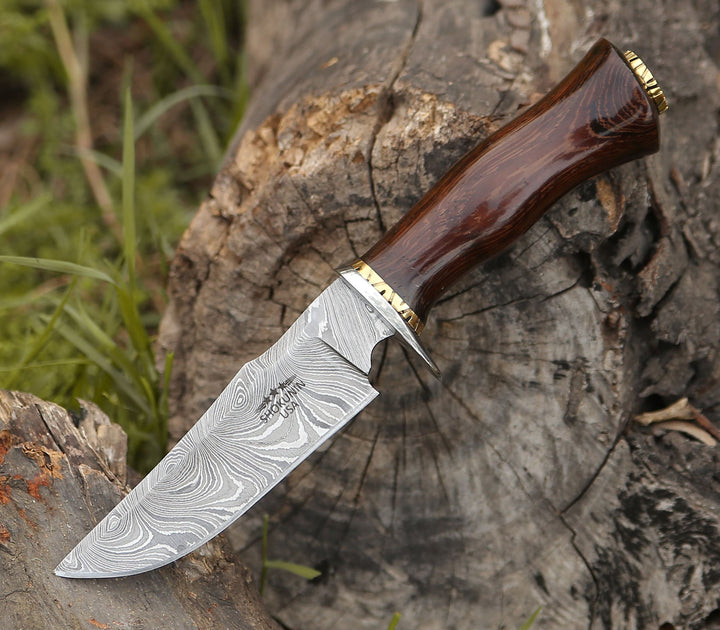 WildTracker - Damascus Steel Knife - Full Tang, Fixed Blade Knife with Sheath Personalized - Hunting Knives- Hunting- ShokuninKnives