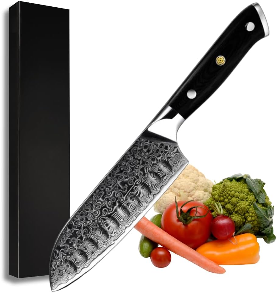 Chef knife - INAZUMA Damascus Chef knife Santoku Knife with G10 Handle - Shokunin USA