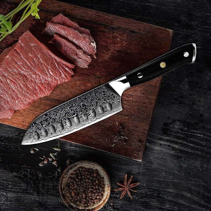 Chef knife - INAZUMA Damascus Chef knife Santoku Knife with G10 Handle - Shokunin USA