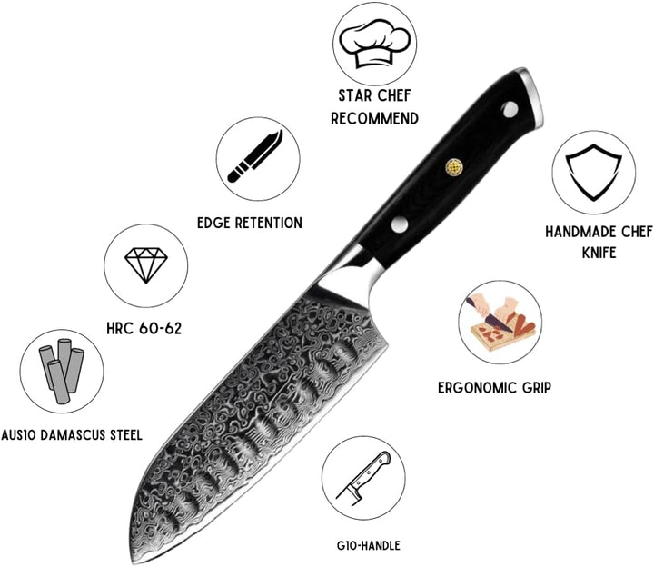 Chef knife - Edge VG10 Damascus Chef knife Santoku Knife with G10 Handle - Shokunin USA