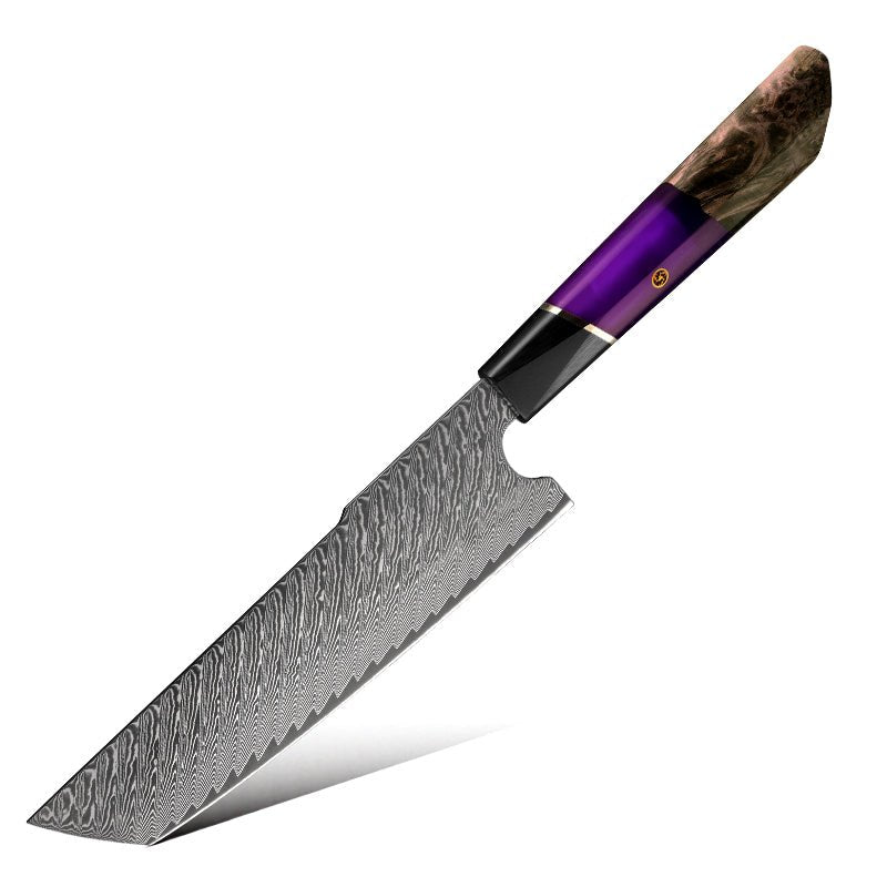 Chef Knife - Kotetsu VG10 Chef Knife Damascus Nakiri Knife with Exotic Rose Wood & Resin Handle - Shokunin USA