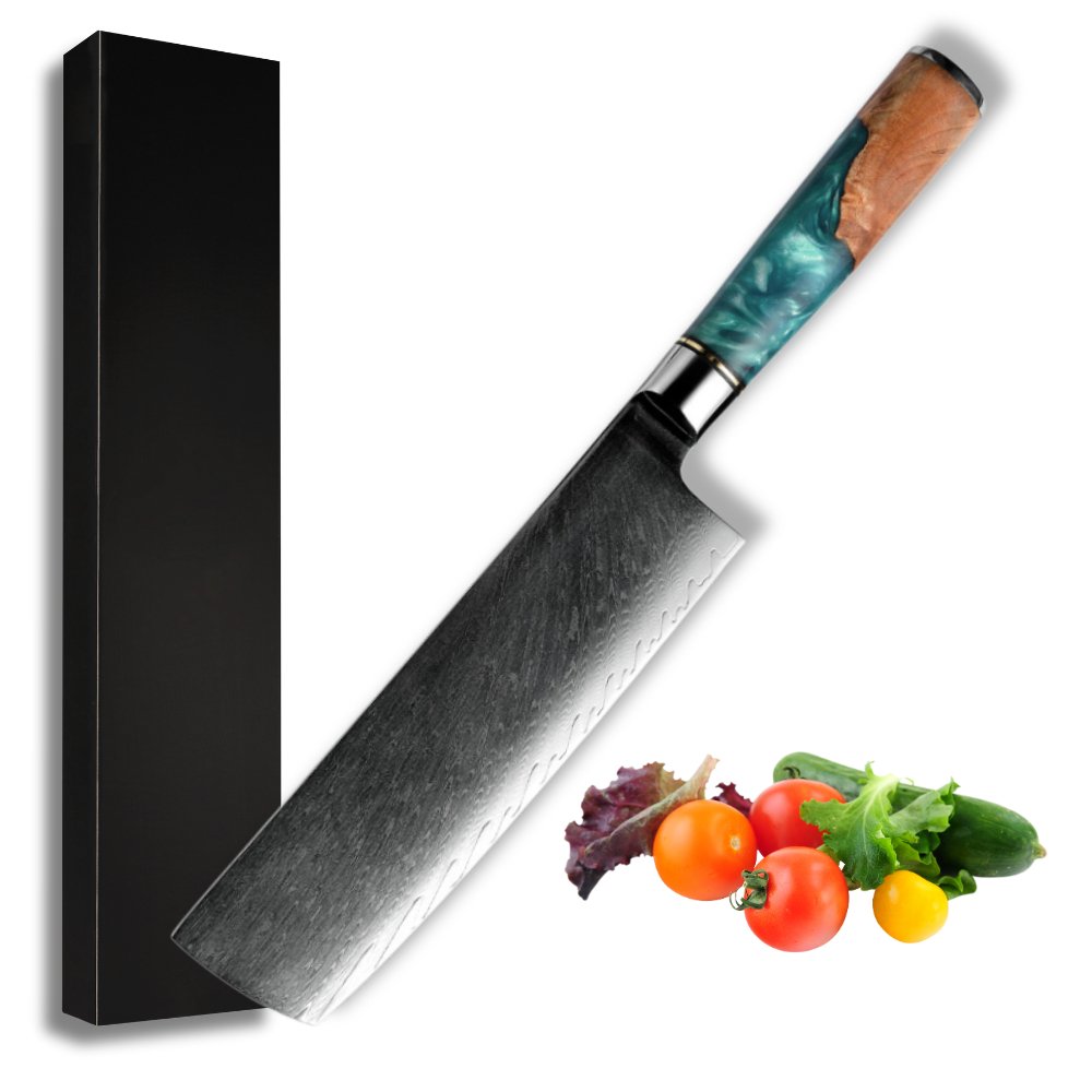 Chef knife - Kurenai VG10 Chef Knife Damascus Nakiri Knife with Exotic Olive Wood Handle - Shokunin USA
