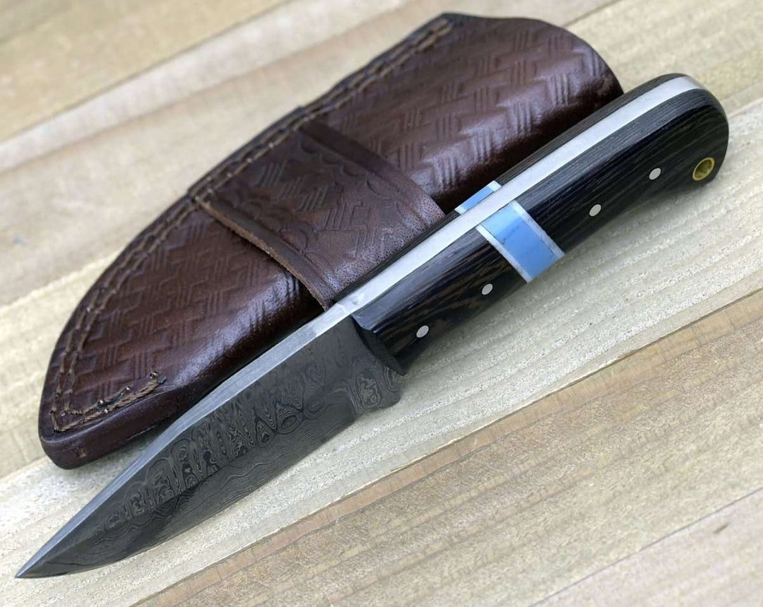 Utility Knife - Mangler Damascus Skinnig Knife with Exotic Wenge Wood & Turquoise Handle - Shokunin USA