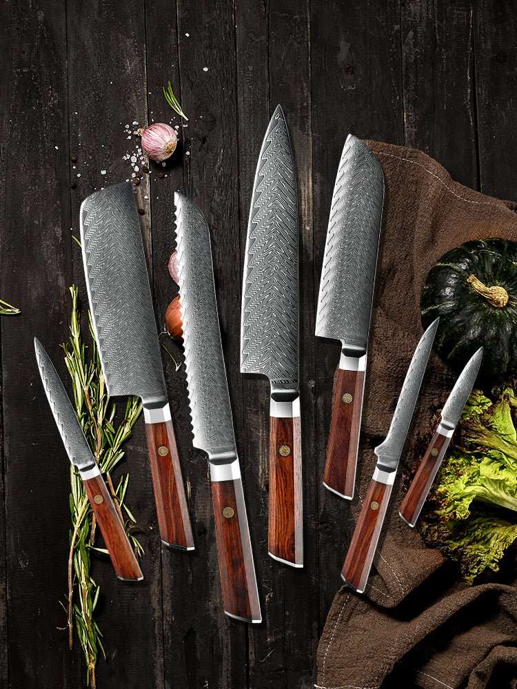 chef knife set - Granduer VG10 Knife Set Damascus Steel with Exotic Rosewood Handle & Sheath - Shokunin USA