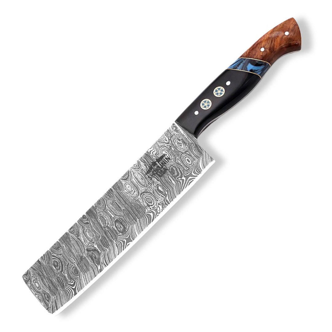 Chef Knife - Mist Damascus Nakiri Knife with Rosewood & Resin Handle - Shokunin USA