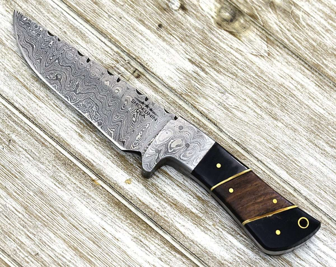 Damascus Knife - Momentum Damascus Knife with Horn & Rosewood Handle - Shokunin USA
