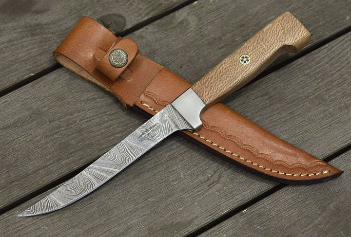 Fillet knife. - Monarch Damascus Fillet Knife with Leopard Wood Handle - Shokunin USA