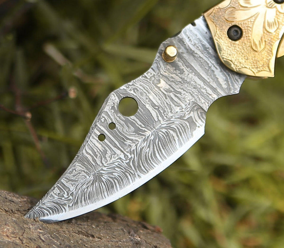 Damascus Knife - Myst Gentleman's Pocket Folder with Ram Horn Handle - Shokunin USA