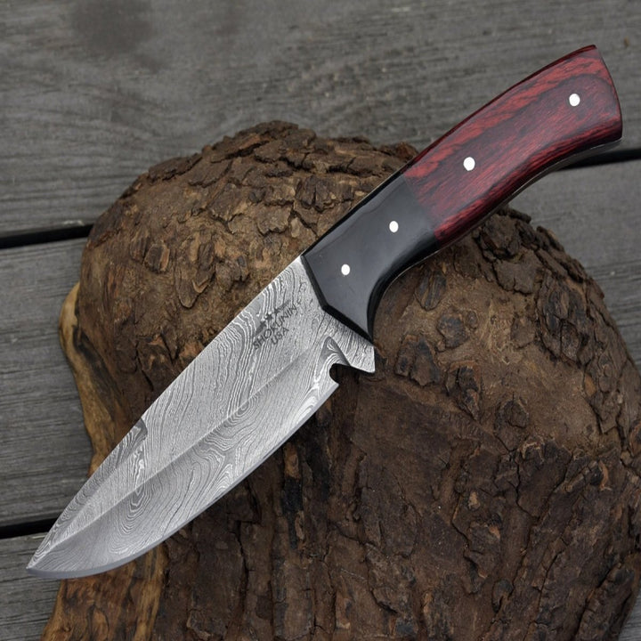 Utility Knife - Nemesis Damascus Camping Knife 10" with Horn & Pakkawood Handle - Shokunin USA