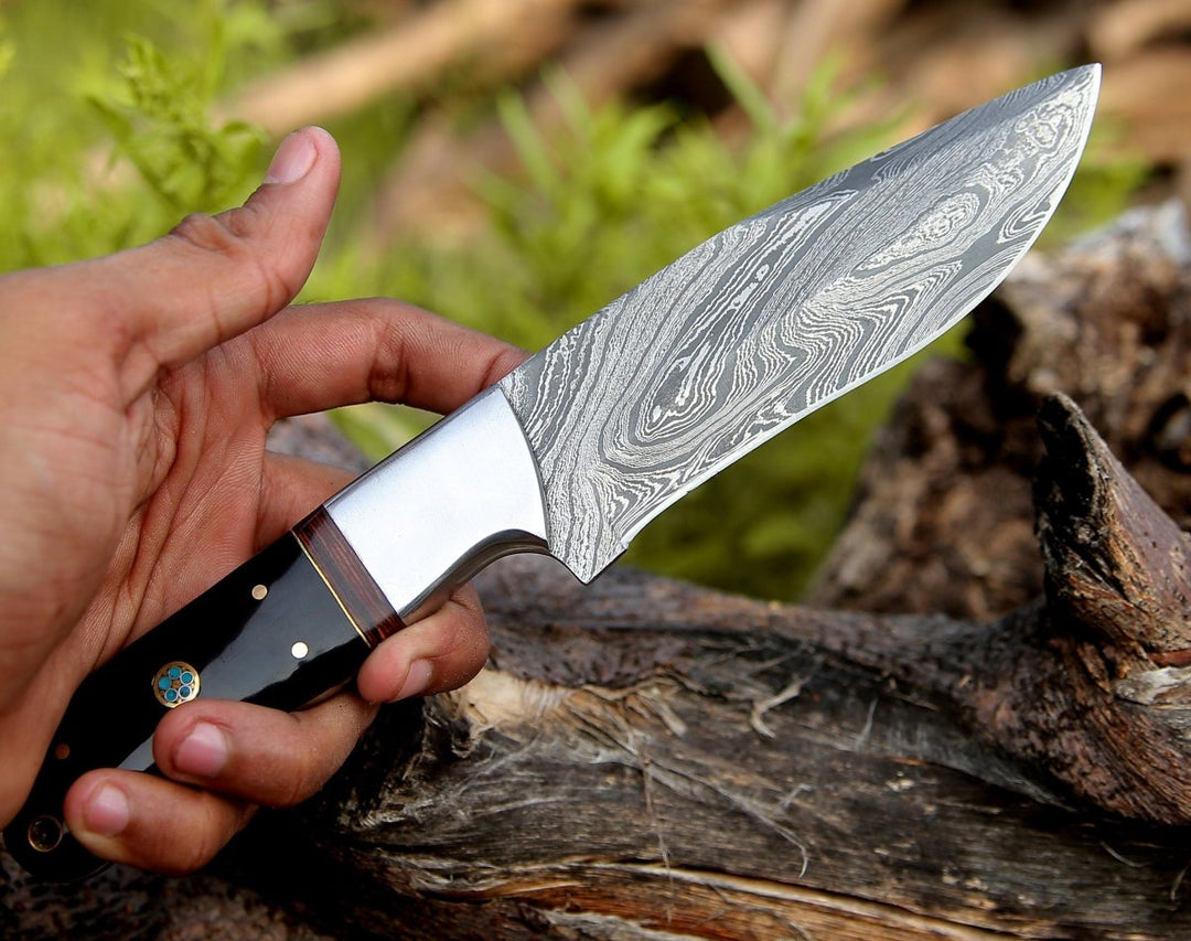 Damascus Knife - Nimbus Damascus Hutning Knife with Horn & Rose Wood Handle - Shokunin USA